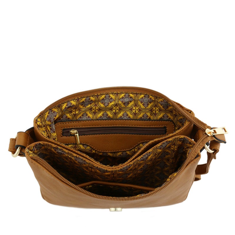 ALYSSA Double Compartment Large Flapover Crossbody Bag (Camel) - Image 5